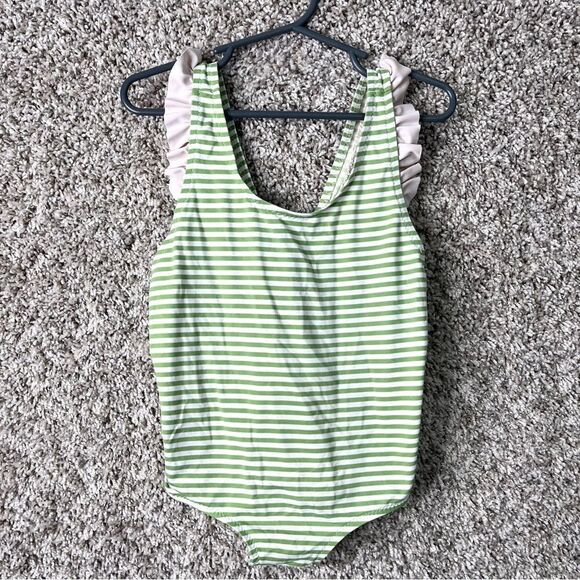 Eberjey Swimsuit Girls 8 Green & White Striped Ruffled Back Bow Detail One Piece - Picture 2 of 3